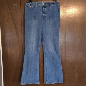 Loft Pintucked High Rise Slim Flare Jeans In Medium Stone Wash